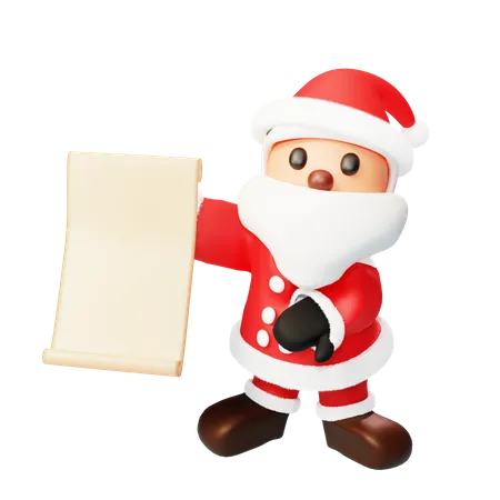 Le Père Noël montre une liste de cadeaux  3D Illustration