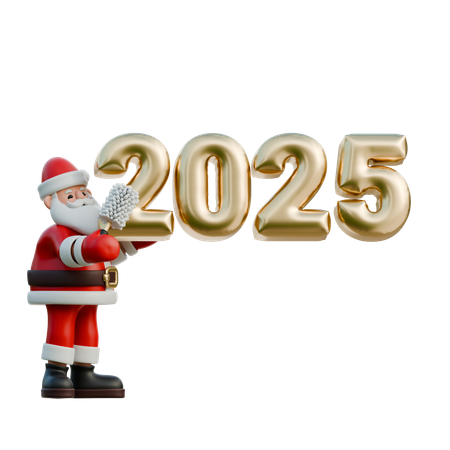 Le Père Noël polit le 2 en 2025  3D Illustration