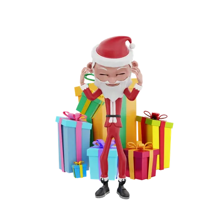 Stress du père Noël avec des cadeaux de Noël  3D Illustration