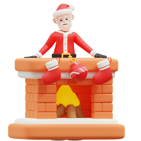 Père Noël sur la cheminée  3D Illustration