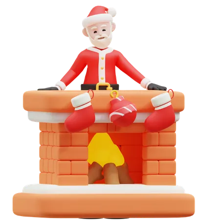 Père Noël sur la cheminée  3D Illustration