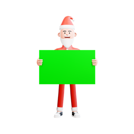 Père Noël tenant une bannière verte avec les deux mains devant son corps  3D Icon