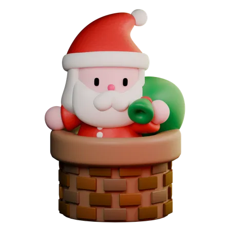 Père Noël dans la cheminée  3D Icon