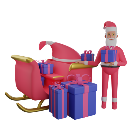 Père Noël en traîneau  3D Illustration