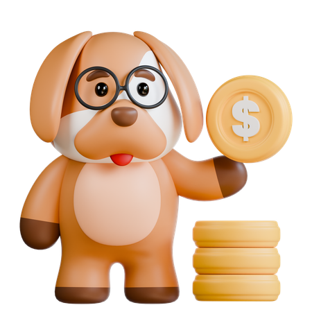 Perro con moneda  3D Illustration