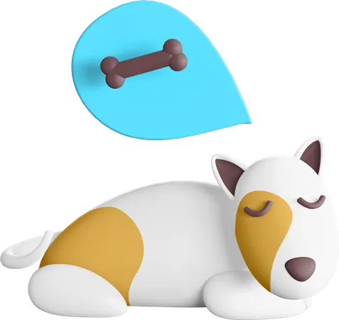 Perro soñando con hueso  3D Illustration