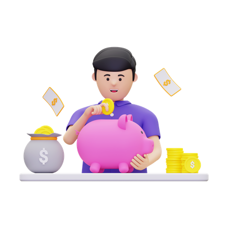 Person, die Bargeld spart  3D Illustration