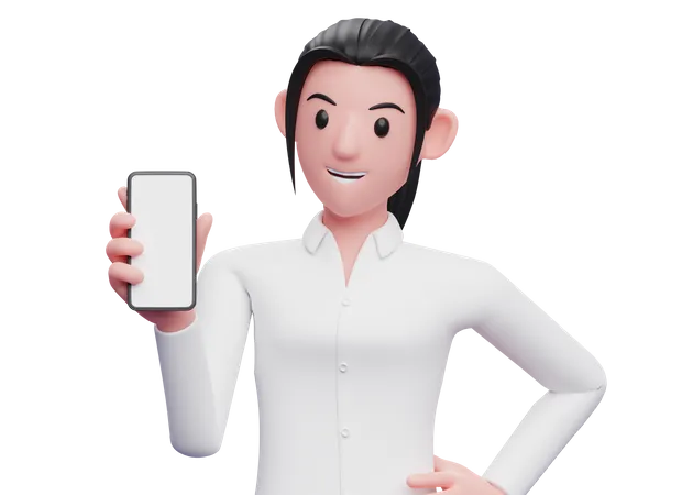 Persona de negocios que muestra la pantalla del teléfono en blanco  3D Illustration