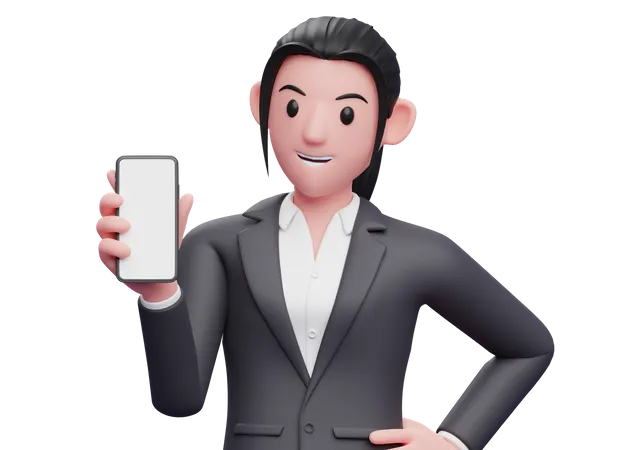 Persona de negocios que muestra la pantalla del teléfono en blanco  3D Illustration