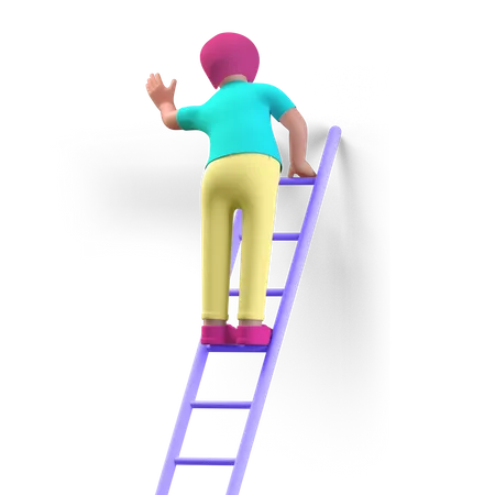 Persona de negocios subiendo escaleras de éxito  3D Illustration