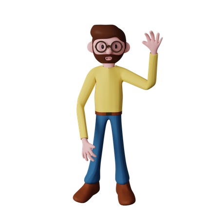 Personagem acenando com a mão  3D Illustration