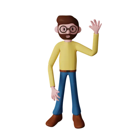 Personagem acenando com a mão  3D Illustration