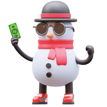 Personagem boneco de neve ganha dinheiro  3D Illustration