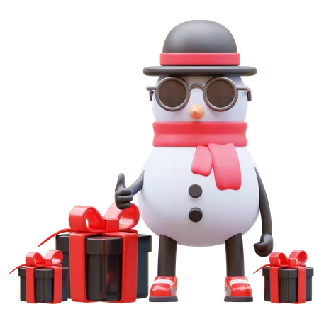 Personagem boneco de neve tem presentes  3D Illustration