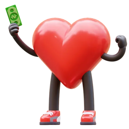Personagem de coração ganha dinheiro  3D Icon