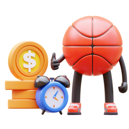 Personagem de basquete investindo dinheiro  3D Illustration