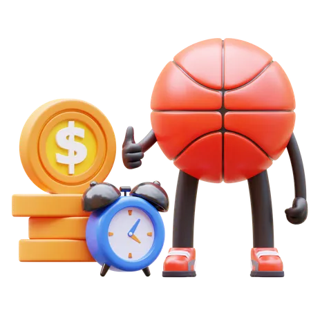 Personagem de basquete investindo dinheiro  3D Illustration