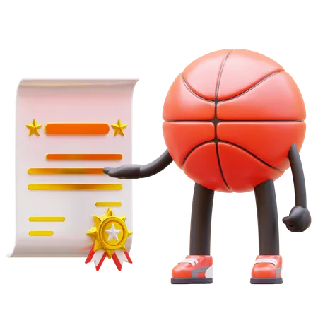 Personagem de basquete recebe certificado  3D Illustration