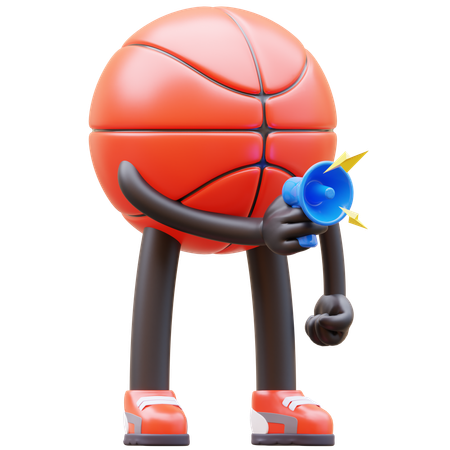 Personagem de basquete segurando um megafone para marketing  3D Illustration