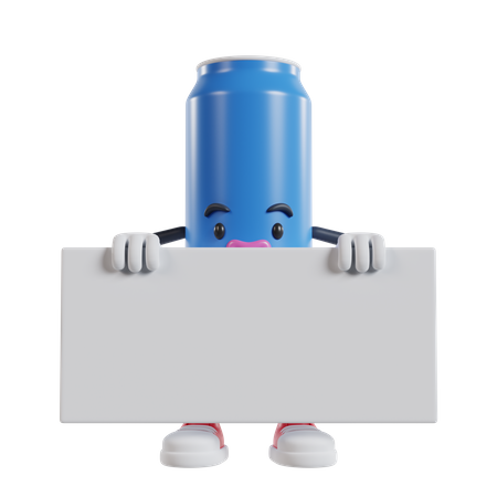 Personagem de lata de bebida em pé e segurando uma longa faixa branca com as duas mãos  3D Illustration