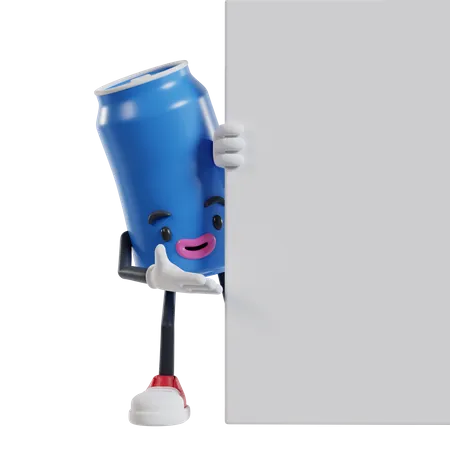 Personagem De Lata De Bebida Aparece Por Tras Da Parede Ilustracao 3 D De Latas De Refrigerante 3D Illustration