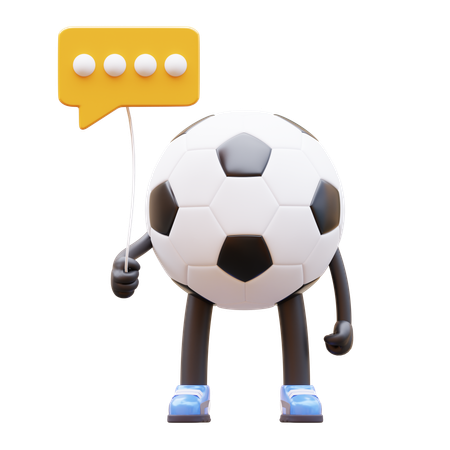 Personagem de bola de futebol segurando um balão de comunicação  3D Illustration