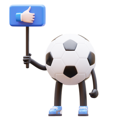 Personagem de bola de futebol segurando uma placa  3D Illustration