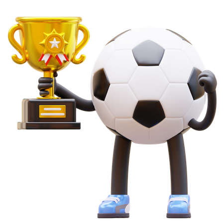 Personagem de bola de futebol segurando troféu  3D Illustration