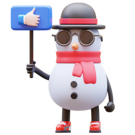 Personagem de boneco de neve segurando uma placa  3D Illustration