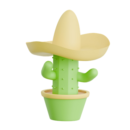 Personagem cacto com chapéu sombrero  3D Icon