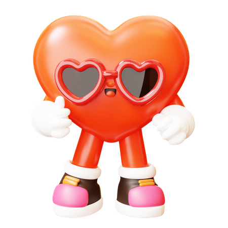 Personagem de coração com óculos de sol e polegar para cima  3D Icon