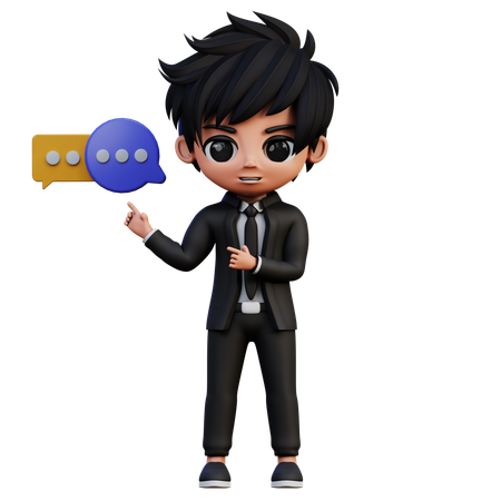 Personagem de empresário apontando bate-papo  3D Icon