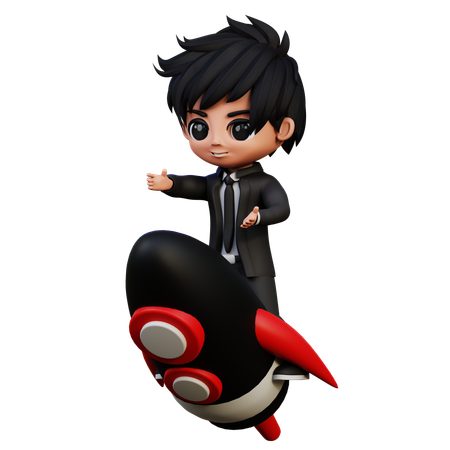 Personagem de empresário apontando para inicialização  3D Icon