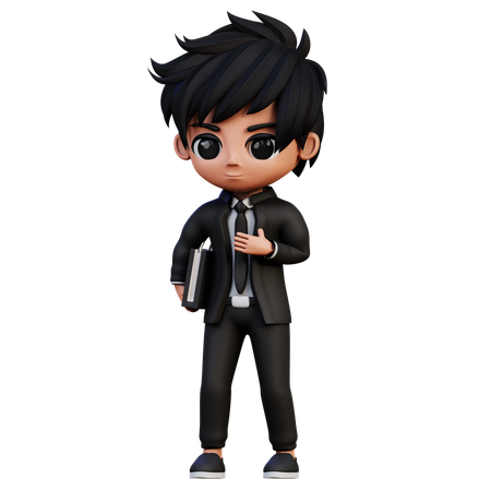 Personagem de empresário com um livro  3D Icon