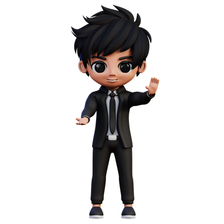 Personagem de empresário convida algo  3D Icon