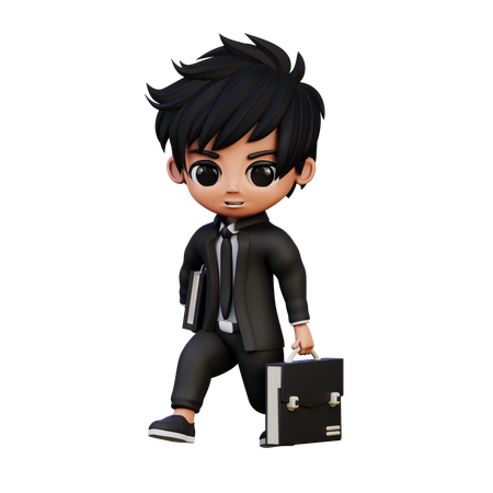 Personagem de empresário correndo segurando livro e pasta  3D Icon
