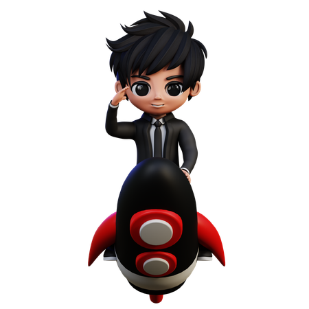 Personagem de empresário em respeito às startups  3D Icon