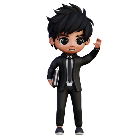 Personagem de empresário, traga um livro e diga oi  3D Icon