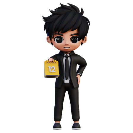 Personagem de empresário traz um calendário  3D Icon