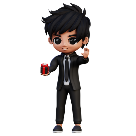 Personagem de empresário traz uma caixa de presente  3D Icon