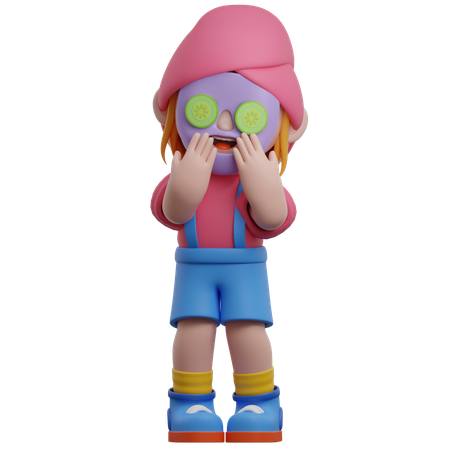 Personagem de menina com máscara de pepino  3D Illustration