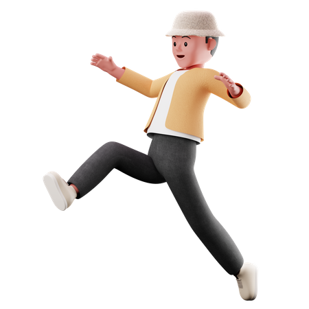 Personagem de menino com pose de salto em distância  3D Illustration