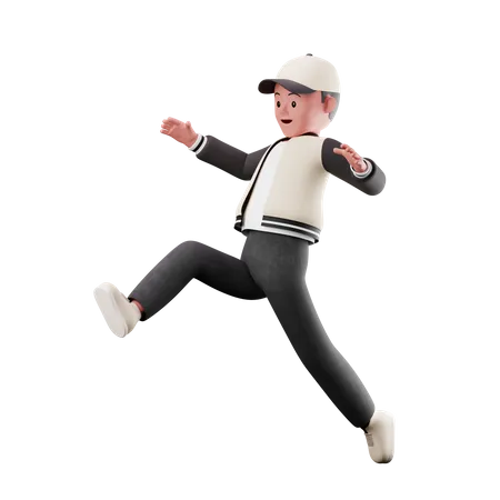 Personagem de menino com pose de salto em distância  3D Illustration