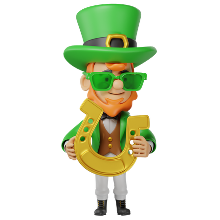 Personagem de São Patrício segurando uma ferradura  3D Icon