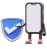 Personagem de smartphone com escudo verificado