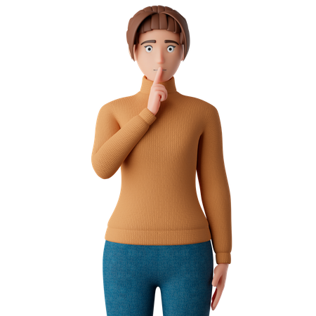 Personagem feminina pedindo silêncio  3D Illustration