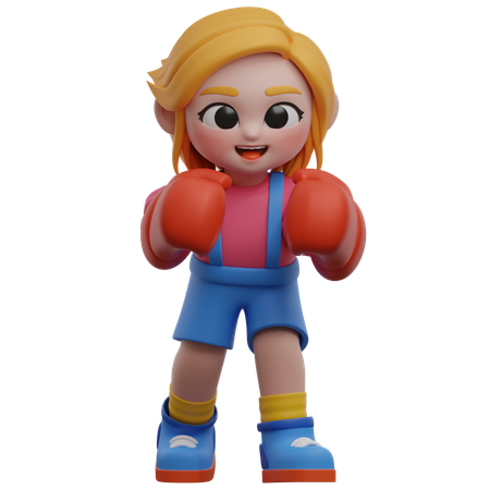 Personagem de menina boxe  3D Illustration