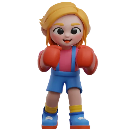 Personagem de menina boxe  3D Illustration