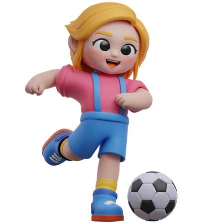 Personagem feminina chutando uma bola de futebol  3D Illustration