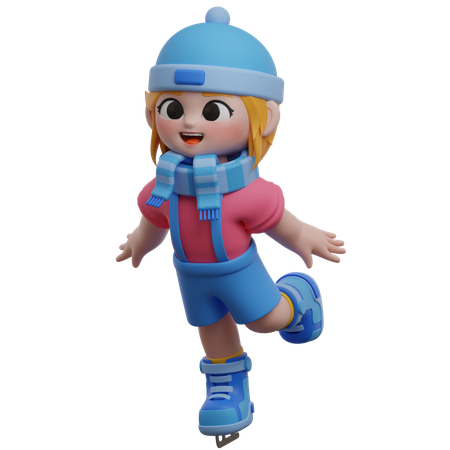 Personagem feminina patinando no gelo  3D Illustration